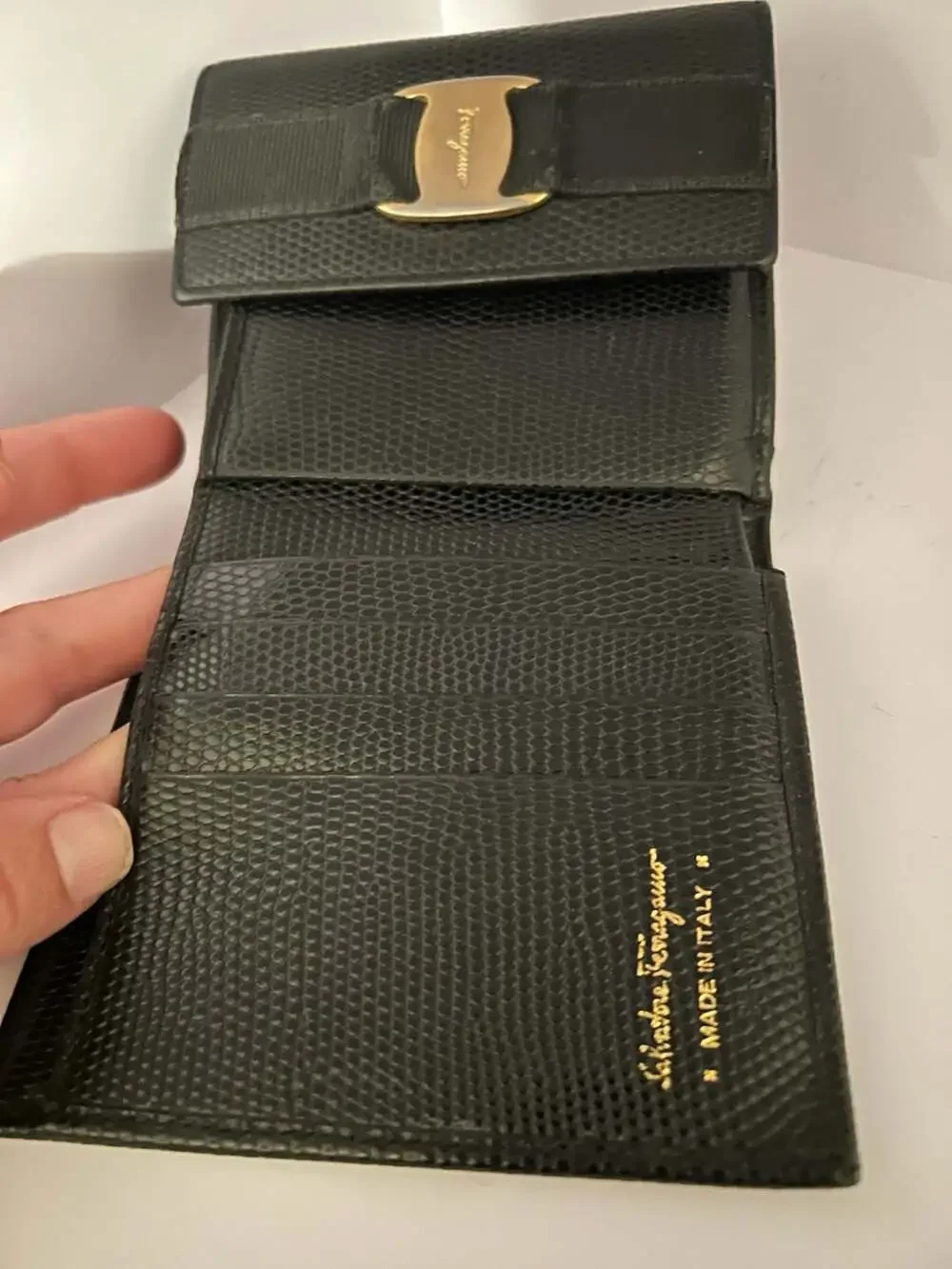 Salvatore Ferragamo Black Textured Leather Wallet With Gancini Clasp